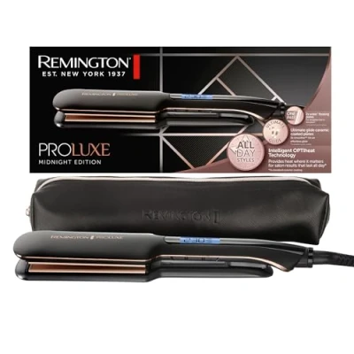 Image de Remington Lisseur cheveux [Plaques en céramique XL: 110 x 50mm] Proluxe (technologie OPTIheat, réglage Pro+, coiffage pro douceur, écran LCD, mise température rapide) Fer à lisser S9150B