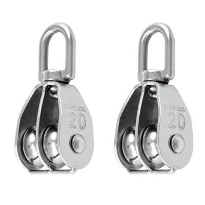 Image de QWORK® 2PCS M20 Bloc de Poulie Double en Acier Inoxydable 304, Pivotant Levage