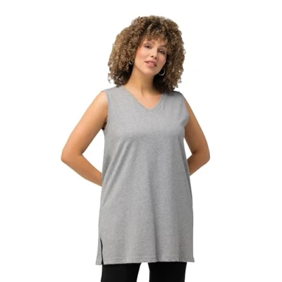 Image de Ulla Popken Femme Basic v Top T Shirts, Grau, 52 54 EU