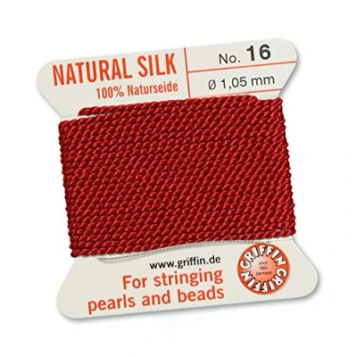 Image de GRIFFIN Fil de soie 100 % naturelle Rouge grenat 2 mètres avec une aiguille Taille 1,05 mm