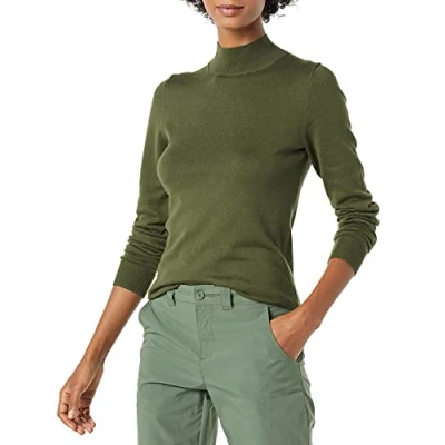 Image de Amazon Essentials Pull léger à col montant (grandes tailles disponibles) Femme, Vert Olive, L
