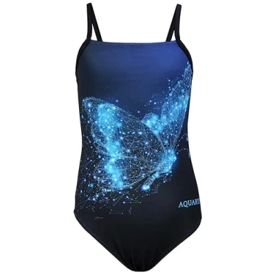 Image de Aquarti Maillot de Bain Fille Une Pièce pour à Bretelles Fines, Papillon Bleu/Noir, 122