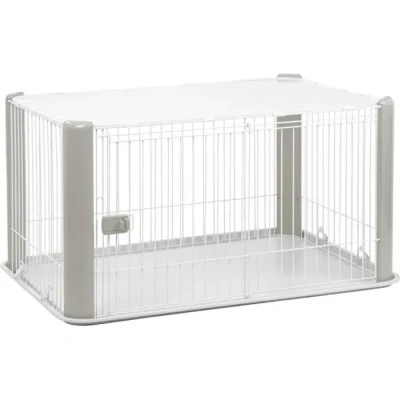 Image de Iris Ohyama, Parc pour Chien Intérieur, Extérieur Avec Porte Verrouillable, H60cm, Gris, Toit Détachable, Cloture, Enclos, Cage, Chenil, en Grille, Chat, Chiot, Lapin, Plastique, CLS 1130