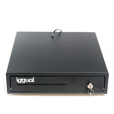 Image de iggual Tiroir Porte Monnaie IRON 15 Caisse Enregistreuse à Ouverture Manuelle ou Automatique 4 + 8 Compartiments pour Billets et Pièces avec Serrure 3 Positions Couleur Noir