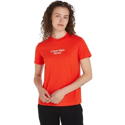 Image de Calvin Klein Jeans Stacked Institutional TEE Tshirt imprimé, Femme, Taille: 3XL, Fiery red