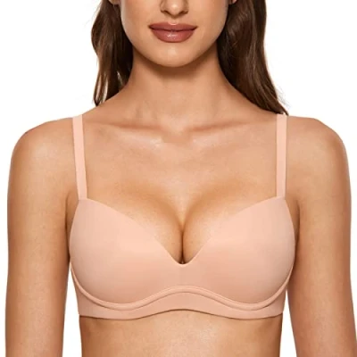 Image de DOBREVA Femme Soutien Gorge Push Up sans Armature Invisible Decollete Plongeant Confortable Blush Beige 95D