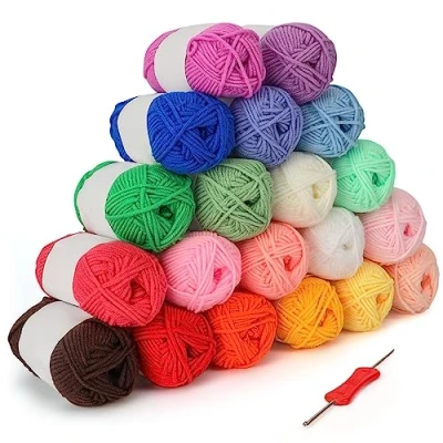 Image de Kurtzy (20 Pelotes) Kit Broderie avec Fil de Coloré Crochet Broderies 3 mm Chaque Pelote Pèse 25 g Total 1000 m Coton Doux