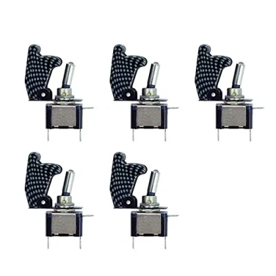 Image de Mintice™ 5 X Interrupteur Commutateur à Bascule Levier SPST ON/OFF Couvercle Fibre Carbon Bleu Lumière LED 20A 12V pour Voiture Camion Bateau Moto