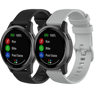 Image de Yikamosi Compatible avec Garmin Vivoactive 4 Bracelet,22MM Slibération Rapide Silicone Souple Fermoir en acier inoxydable Remplacement Bracelet pour 4/Venu 2,Noir+gris