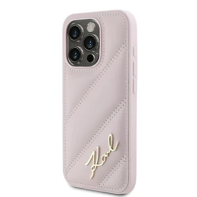 Image de Étui Karl Lagerfeld pour iPhone 15 Pro Max 6.7 rose hardcase Diagonal Quilted Script Neuf