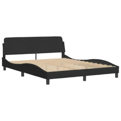 Image de vidaXL Cadre de Lit avec Tête Lit, Rembourré Sommier à Lattes, Double Pied Chambre Coucher, Noir 373214