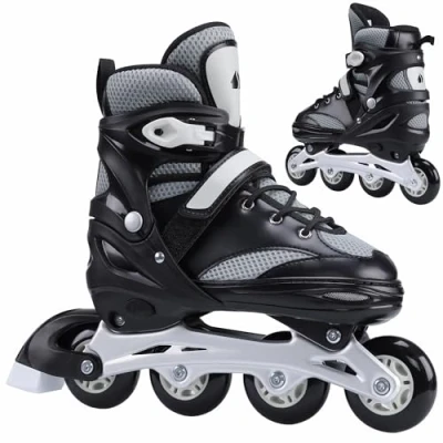 Image de Navaris Paire de Roller Patins à roulettes en Ligne Tailles Ajustables avec Roues alignées pour Filles garçons Hommes et Femmes