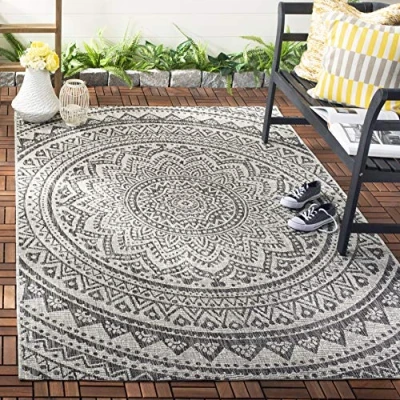 Image de Safavieh Kalene Grand Tapis de Salon rectangulaire pour Une Utilisation en intérieur, Polypropylène, Gris Clair/Noir, 120 X 180 cm