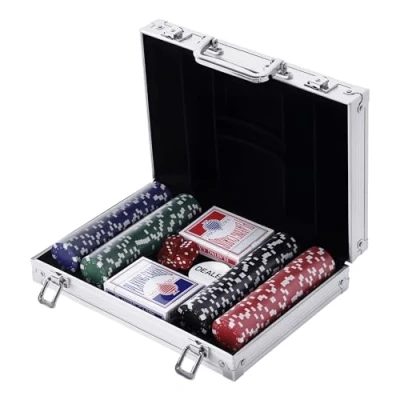 Image de HOMCOM Mallette de Poker Coffret Complet avec 200 jetons 2 Jeux Cartes + clés Aluminium