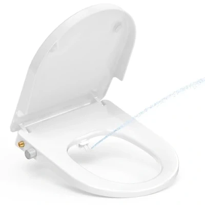 Image de YEAUPE PRO Abattant WC japonais Forme D, avec frein de chute, non électrique double buses rétractables autonettoyantes, Kit japonais, Blanc, 42.7 * 37CM