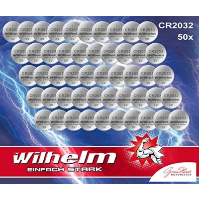 Image de 50 Piles Bouton Wilhelm Pile CR 2032 Batterie au Lithium Haute Performance CR2032 DL2032