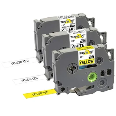 Image de Yellow Yeti 3 Rubans Cassettes TZe 131 231 631 noir sur transparent blanc jaune 12mm x 8m Étiquettes compatibles pour Brother P Touch PT 1000 1005 H100LB D400 D600VP D210VP P700 P750W E550WVP