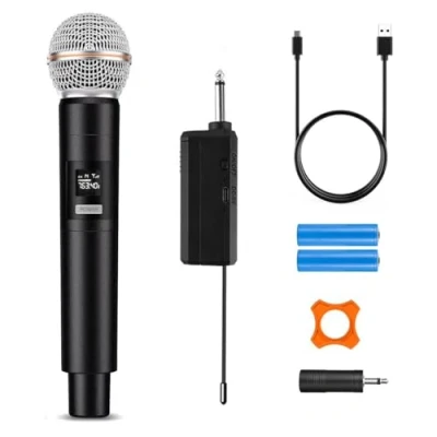 Image de HUACAM Microphone sans Fil karaoké Unique, Radio Rechargeable Professionnel, à Main Fil, système de fête, DJ Chantant, église, Mariage