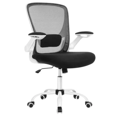 Image de SONGMICS Chaise Bureau Ergonomique en Toile, Lot de 2, Fauteuil, Support Lombaire Rembourré, Mécanisme à Bascule, Assise Large 53 cm, Accoudoirs Rabattables, Noir et Blanc OBN37WT 2