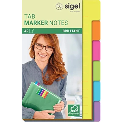 Image de SIGEL Hn205 Marque Pages Tab Marker Notes, en Papier, 6 Couleurs, 42 Flles, 9,8 X 14,8 cm