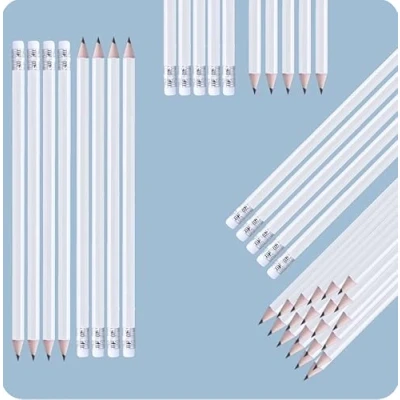 Image de NIPORO Pencils HB Lot de 100 crayons en bois blancs avec gomme, pré taillés, longueur 19 cm, paquet économique, durable (blanc)