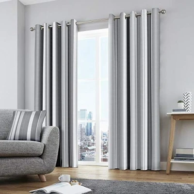 Image de Fusion Whitworth Stripe Paire de Rideaux à œillets 100 Pour cent Coton Gris 66 Width x 54 Drop (168 137cm)