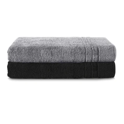 Image de Komfortec Lot de 2 Serviettes Sauna 80 x 200 cm 100% Coton XXL Grandes Douces à séchage Rapide Gris Anthracite/Noir