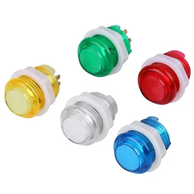 Image de 5Pcs LED Arcade Boutons, Bouton Poussoir lumineux Commutateur à Réinitialisation Automatique pour Projets de jeu jetons