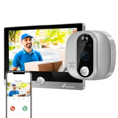 Image de NIVIAN Judas numérique WiFi Caméra vidéo Full HD avec batterie et sonnette, audio bidirectionnel, détection PIR vision nocturne App contrôle par smartphone