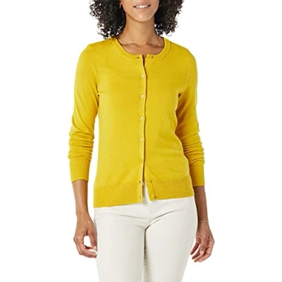 Image de Amazon Essentials Gilet Col Rond Léger (Grandes Tailles Disponibles) Femme, Jaune Foncé, XL