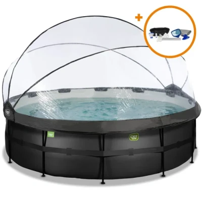 Image de EXIT Toys Piscine Black Leather avec dôme multifonctionnelle, Pompe à Filtre Sable et Ensemble d’Accessoires Complet ø488x122cm Grande Extra Profonde échelle Noir