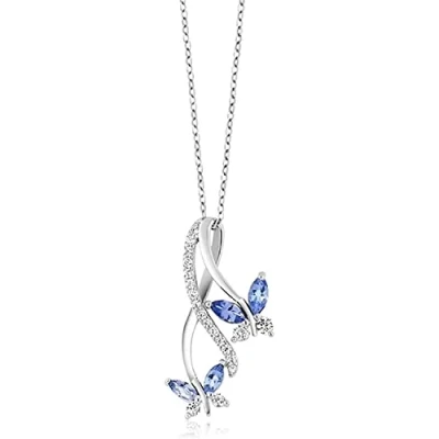 Image de COJJ Collier Avec pendentif papillon en Argent sterling cristaux Pour femme Bleu 31,3 cm Useful et tendance, One size fits all,