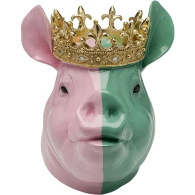 Image de Kare Desihn Figurine décorative en Forme de Cochon couronné Peint à la Main Vert/Rose Pièce Unique 28 x 34 24 cm (H l P)