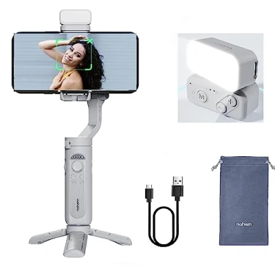 Image de Hohem isteady XE KIT 3 Axes stabilisateur de cardan Smartphone avec lumière pour iPhone téléphone Android vlog Enregistrement vidéo en Direct Main Pliante Gris Combo