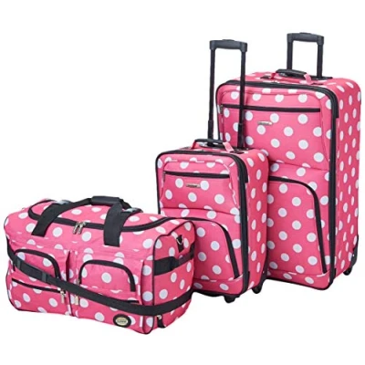 Image de Rockland Lot de 3 valises Transparentes, Rose à Pois, Taille Unique, Melbourne Valise Rigide Extensible roulettes pivotantes