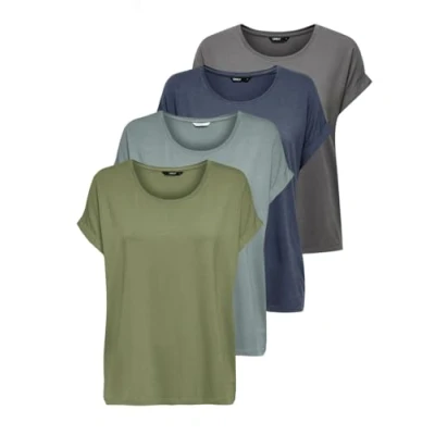 Image de ONLY Haut Onlmoster pour Femme, Lot de 4 (Vert Huile, Abyss, Chaton Prune, Bleu ombré), XXL