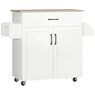 Image de HOMCOM Dessert îlot de Cuisine Multi rangements 1 tiroirs Placard 2 Portes avec étagère réglable Porte torchons et épices MDF Blanc