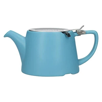 Image de London Pottery Théière ovale avec infuseur pour thé en vrac, grès, bleu satiné, 3 tasses