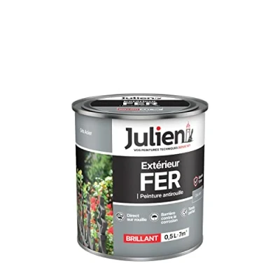Image de Julien Peinture Fer Anti Rouille Brillant Portes, grilles, portails, mobilier de jardin en métal Gris Acier 0,5 L