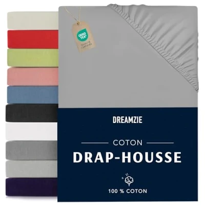 Image de Dreamzie Drap Housse 100x200 Gris 100% Jersey Coton Certifié Oeko Tex Matelas