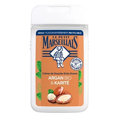 Image de Le Petit Marseillais Crème de Douche Extra Douce Argan Bio &amp; Karité (flacon 250 ml) 92 % d&#039;ingrédients d&#039;origine naturelle Flacon entièrement recyclable