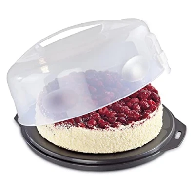 Image de Xavax Hama Boîte de transport pour un gâteau (boîte rond, Ø 31,5 x 8cm, avec diviseur, capote et compartiments, partie service gâteau) Anthracite/Transparent
