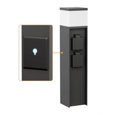 Image de ledscom.de Borne d&#039;éclairage POMI pour l&#039;extérieur, Smart Home, 39cm, noir, 2 prises de courant, ampoule G9 incluse, 501lm, blanc chaud