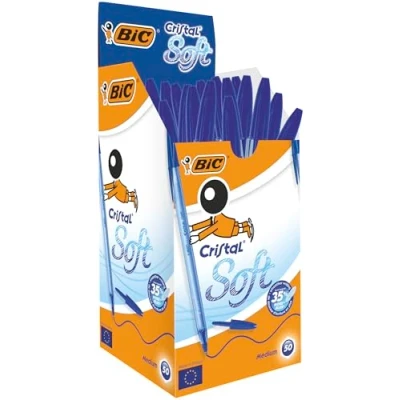 Image de BIC Cristal Soft Stylos Bille Pointe Moyenne (1,2 mm) pour une Ecriture Ultra Douce Bleu, Boîte de 50