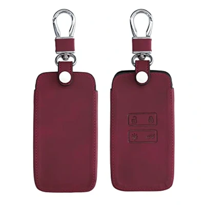 Image de kwmobile Accessoire Clef de Voiture Compatible avec Renault Smart Key 4 Bouton (Keyless Go Uniquement) Coque Clé en Nubuck Rouge foncé