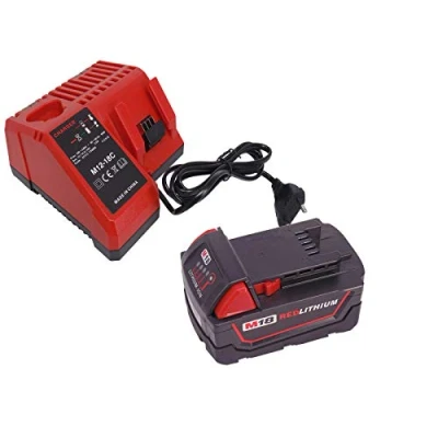 Image de Batterie de Rechange 18 V 5,0 Ah M18B5 avec Chargeur pour Milwaukee M18, M18BX, M18B4, M18 XC, M18B9, 48 11 1828, 1840 59 1807 1806 C18B M18BX Li18 M18B4 XC
