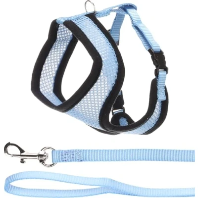 Image de Flamingo Harnais avec Laisse pour Chaton Harms Bleu Taille A:28cm B:32 41cm C:110cm x 10 2mm Réglable et Confortable, Idéal Races comme Chartreux, Ragdoll, British Shorthair Plus