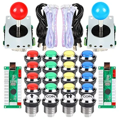 Image de EG Starts classique arcade Contest Kit de bricolage USB Encoder pour PC Joystick + Chrome LED éclairé bouton 1 et 2 joueurs Boutons monnaie Mame Raspberry Pi 3 3B