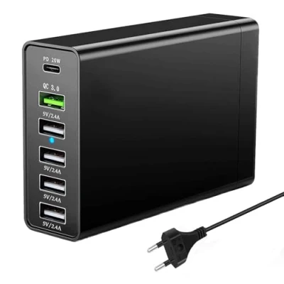 Image de Chargeur USB C Rapide 65W, Station de Charge 6 Port, Hub Plusieurs Appareils, Adaptateur Secteur, Compatible avec iPhone 12/13/14/15/Samsung S24/S23/S22/Google Pixel/Tablet. ﻿