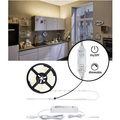 Image de Paulmann 78957 Kit Strips LED SimpLED Power 5 m avec variateur à fil 1100lm/m incl. 1x50W IP44 gradable bande lumineuse Blanc barre lum. plast. 3000 K, Matière, 50 W, 5m